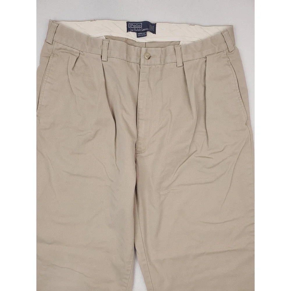 Vintage Polo Ralph Lauren Andrew Pants Mens 38x34 Beige Classic Pleated Chino
